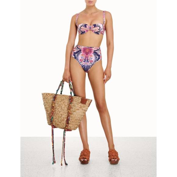 NEW ZIMMERMANN women's laurel rouched high waist pants in navy baroque floral - Picture 3 of 4